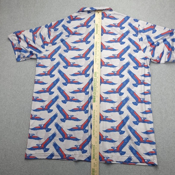 Waggle Polo Shirt Mens 2XL White Blue Red Eagle Print Golf Performance Stretch - Picture 6 of 9